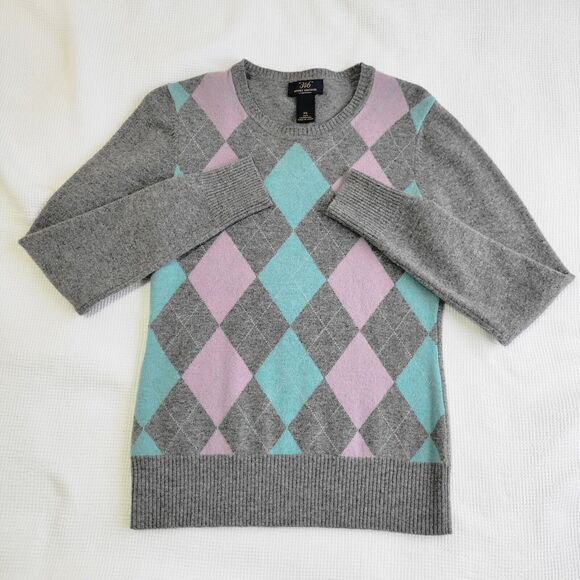BROOKS BROTHERS Grey Pastel Argyle Sweater Size XS Lambswool Preppy Y2K - Picture 1 of 8